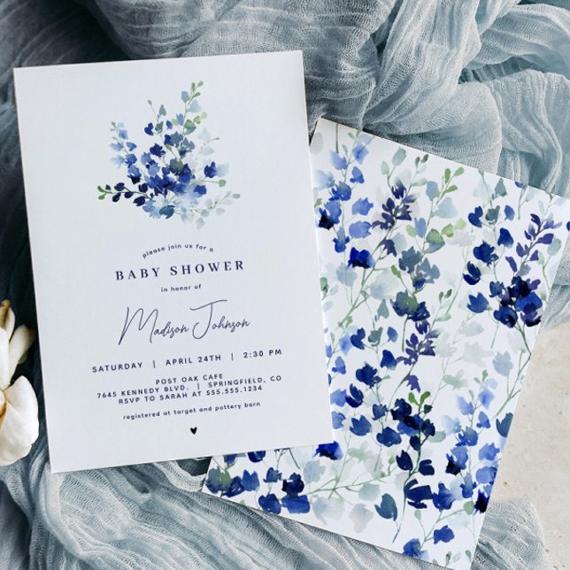 Invitación a Baby Shower de Blue Floral (Subido por el creador)