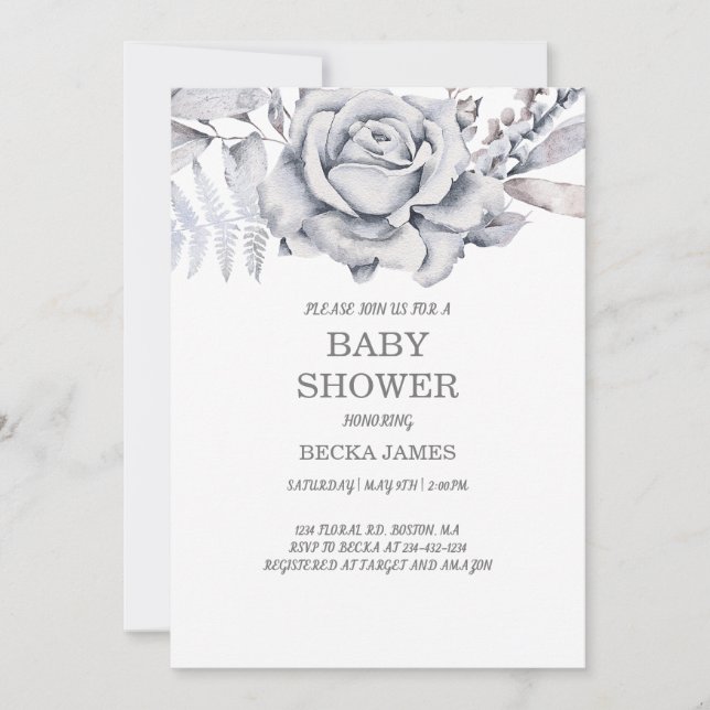 Invitación a Baby Shower de Blue Floral (Anverso)