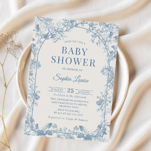 Invitación a Baby Shower de Blue Floral Chinoiseri