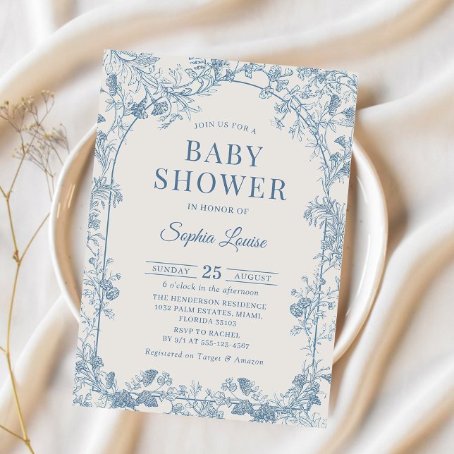 Invitación a Baby Shower de Blue Floral Chinoiseri (Subido por el creador)