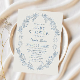 Invitación a Baby Shower de Blue Floral Chinoiseri
