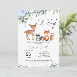 Invitación a Baby Shower de Blue Floral Woodland