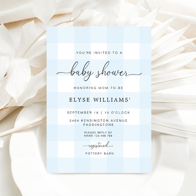 Invitación a Baby Shower de Blue Gingham (Baby Shower Invitation Blue Gingham )