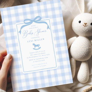 Invitación a Baby Shower de Blue Gingham Rocking H