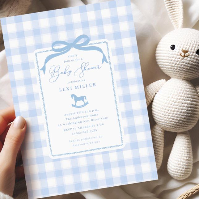 Invitación a Baby Shower de Blue Gingham Rocking H (Subido por el creador)