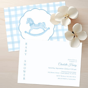 Invitación a Baby Shower de Blue Gingham Rocking H