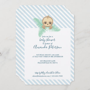 Invitación a Baby Shower de Blue Happy Baby Sloth