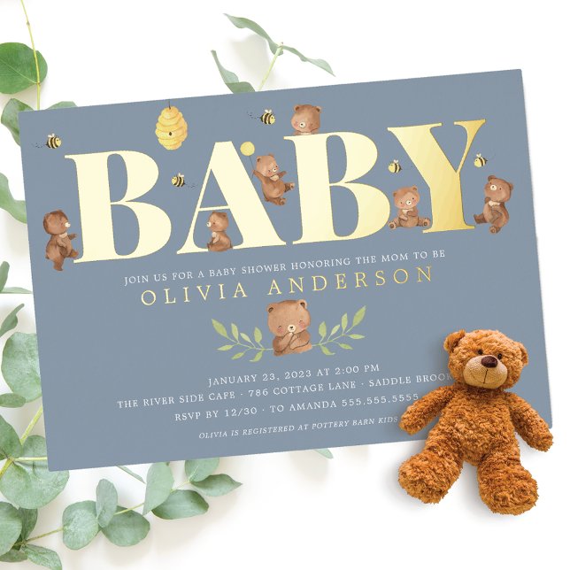 Invitación a Baby Shower de Blue Honey Bear (Subido por el creador)