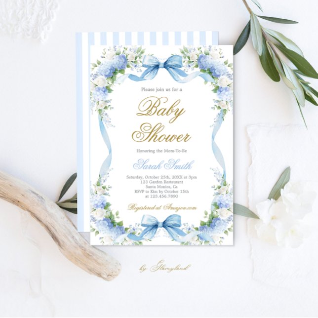 Invitación a Baby Shower de Blue Hydrangea (Subido por el creador)