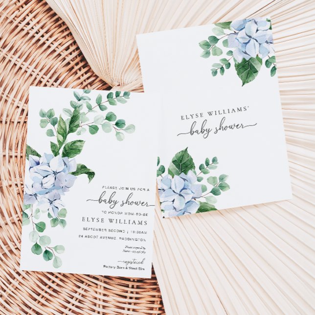 Invitación a Baby Shower de Blue Hydrangea Floral (Baby Shower Invitation )