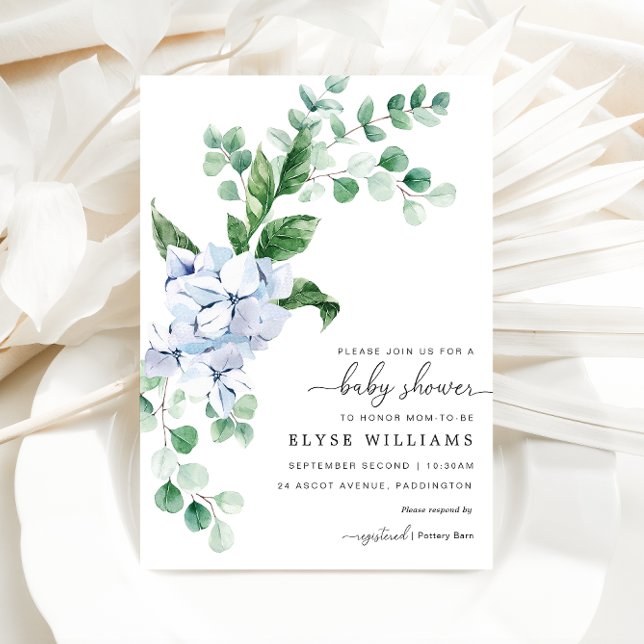 Invitación a Baby Shower de Blue Hydrangea Floral (Baby Shower Invitation)