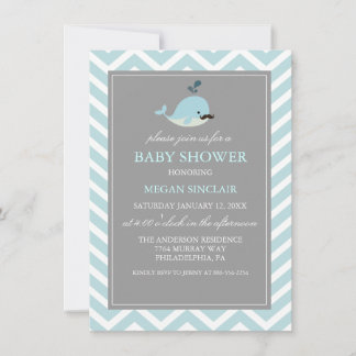Invitación a Baby Shower de Blue Mustache Whale Bo