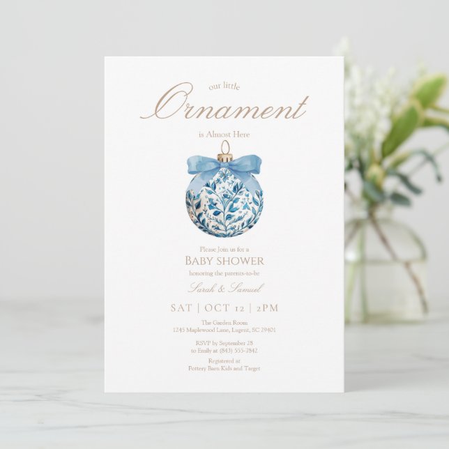Invitación a Baby Shower de Blue Ornament (Anverso de pie)