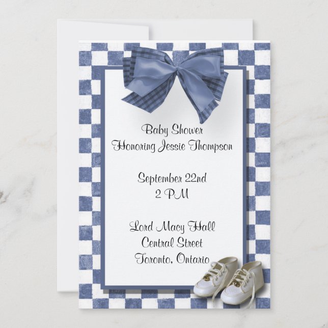 Invitación a Baby Shower de Blue Plaid (Anverso)