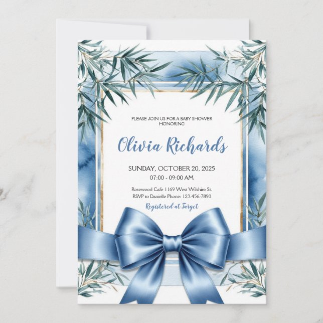 Invitación a Baby Shower de Blue Ribbon Chinoiseri (Anverso)