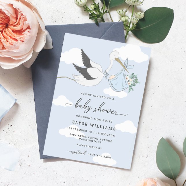 Invitación a Baby Shower de Blue Stork (Blue Stork Baby Shower Invitation )
