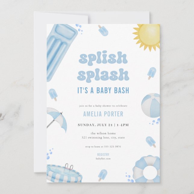 Invitación a Baby Shower de Blue Summer Splish Spl (Anverso)
