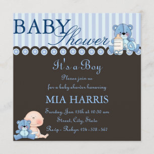 Invitación a Baby Shower de Blue Teddy Bear