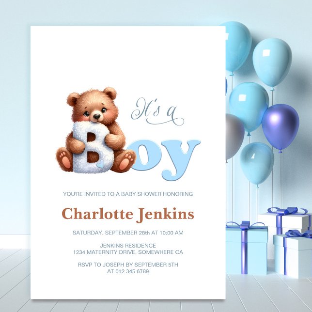 Invitación a Baby Shower de Blue Teddy Bear (Subido por el creador)