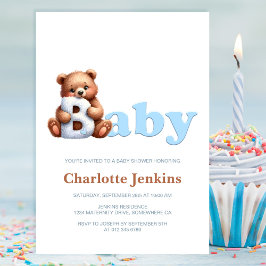 Invitación a Baby Shower de Blue Teddy Bear