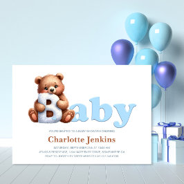 Invitación a Baby Shower de Blue Teddy Bear