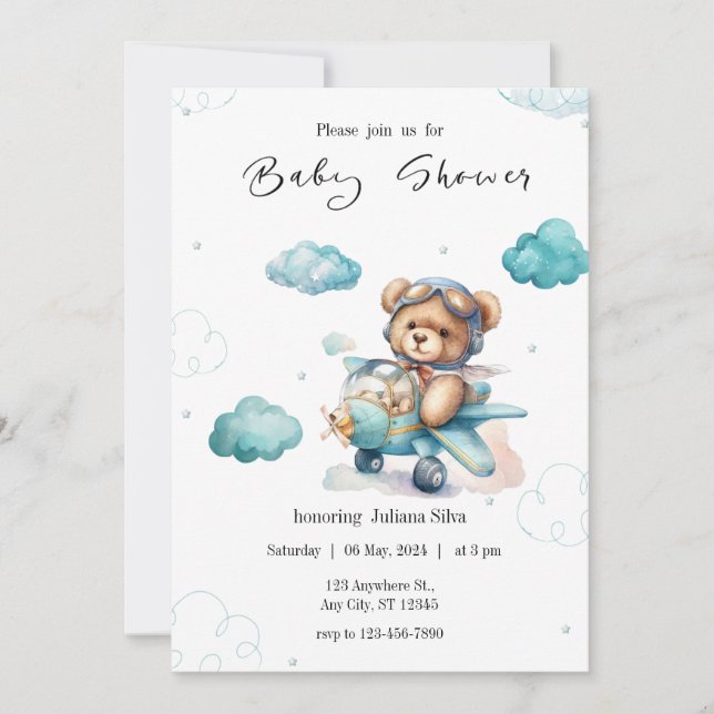 Invitación a Baby Shower de Blue Teddy Bear