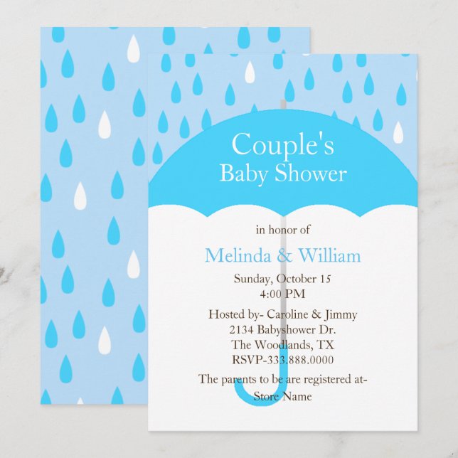 Invitación a Baby Shower de Blue Umbrella (Anverso / Reverso)