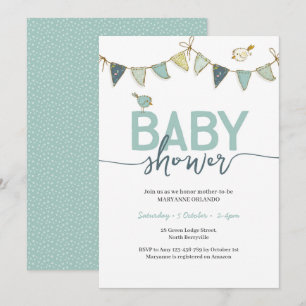 Invitación a Baby Shower de Blue Verde azulada Boy