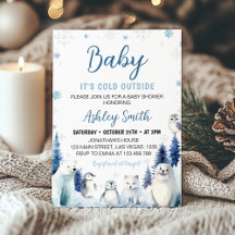Invitación a Baby Shower de Blue Winter Animals de