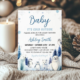 Invitación a Baby Shower de Blue Winter Animals de