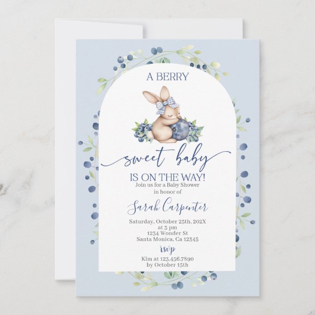 Invitación a Baby Shower de Blueberry (Anverso)