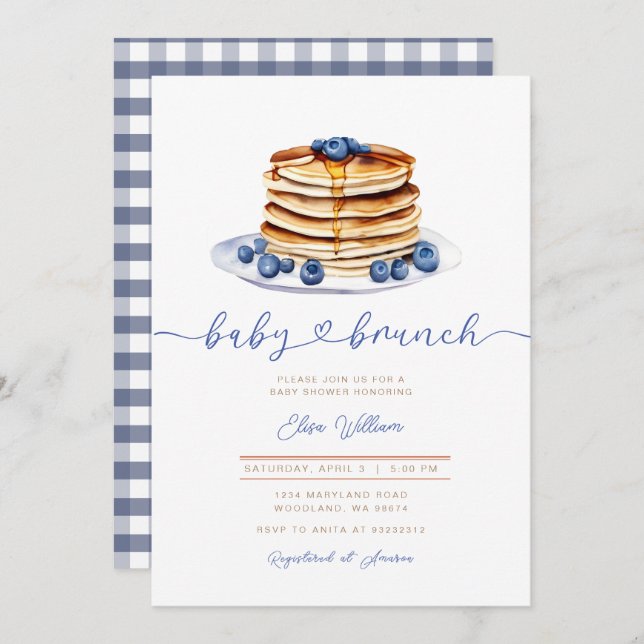 Invitación a Baby Shower de Blueberry Pancake (Anverso / Reverso)