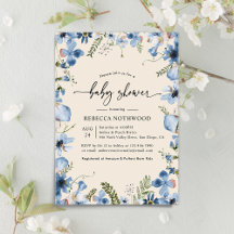 Invitación a Baby Shower de Boho Beige Blue Floral