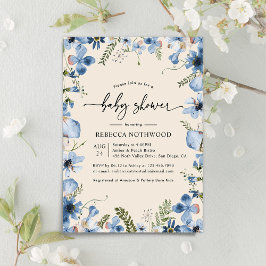 Invitación a Baby Shower de Boho Beige Blue Floral