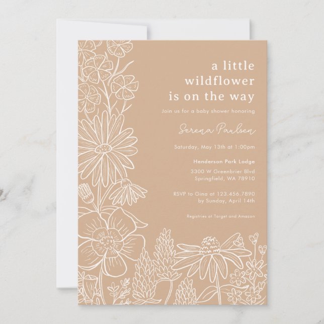 Invitación a Baby Shower de Boho Beige Wildflower (Anverso)