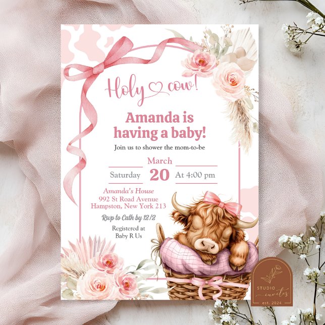 Invitación a Baby Shower de Boho Blue Bow Highland (Subido por el creador)