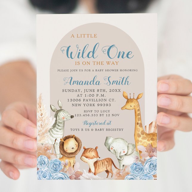 Invitación a Baby Shower de Boho Blue Floral Safar (Subido por el creador)