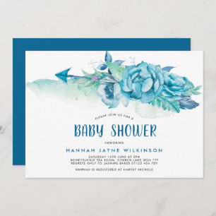Invitación a Baby Shower de Boho Blue Watercolor F