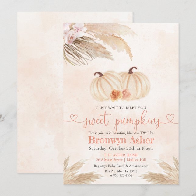 Invitación a Baby Shower de Boho Bohemian Twin Pum (Anverso / Reverso)