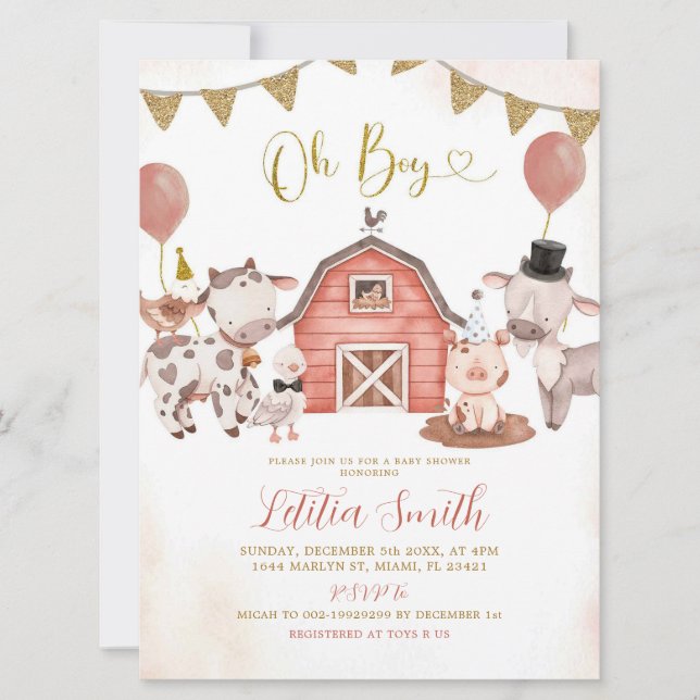 Invitación a Baby Shower de Boho Boy Farm (Anverso)
