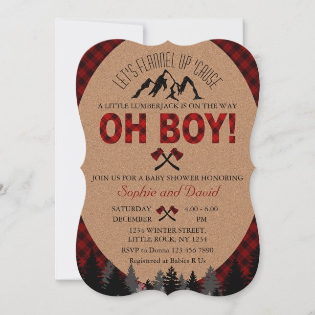 Invitación a Baby Shower de Boho Boy Lumberjack Re (Anverso)