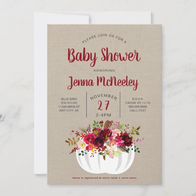 Invitación a Baby Shower de Boho Burgundy Floral P (Anverso)