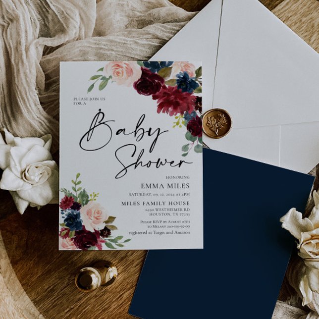 Invitación a Baby Shower de Boho Burgundy Rubor (Subido por el creador)
