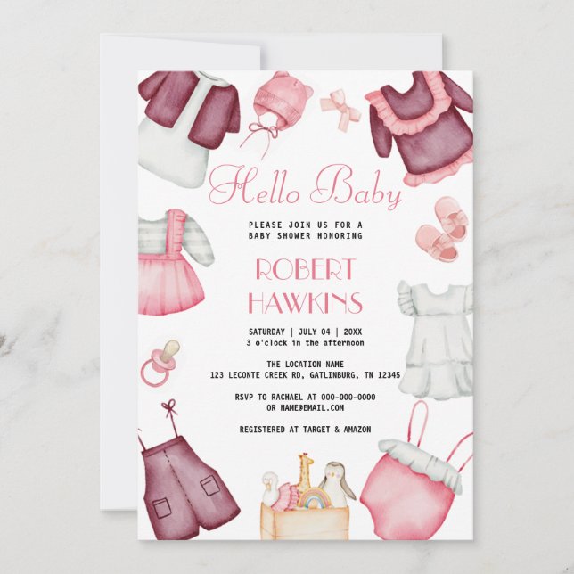 Invitación a Baby Shower de Boho Clothes Chica (Anverso)
