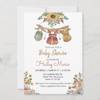 Invitación a Baby Shower de Boho Clothesline