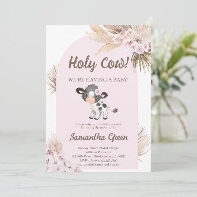 Invitación a Baby Shower de Boho Cow (Anverso de pie)
