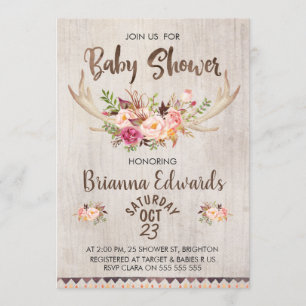 Invitación a Baby Shower de Boho Floral Antlers