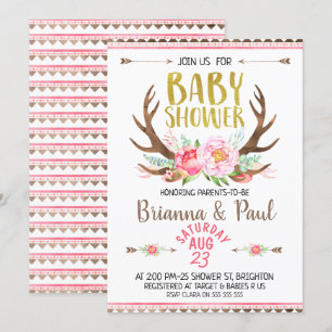 Invitación a Baby Shower de Boho Floral Antlers ch