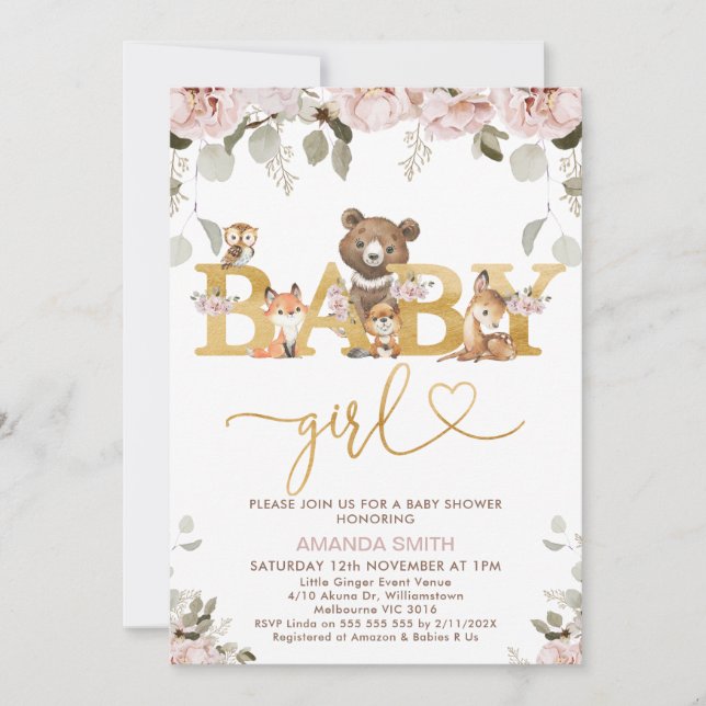 Invitación a Baby Shower de Boho Floral Woodland p (Anverso)