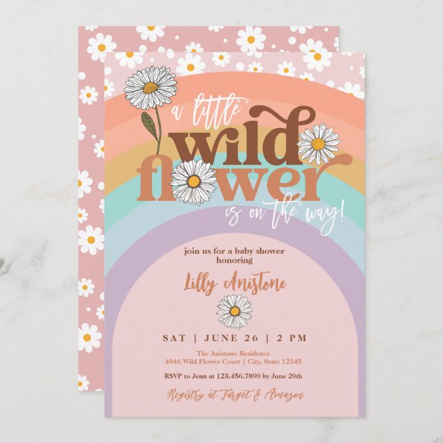Invitación a Baby Shower de Boho Groovy Wildflower (Anverso / Reverso)